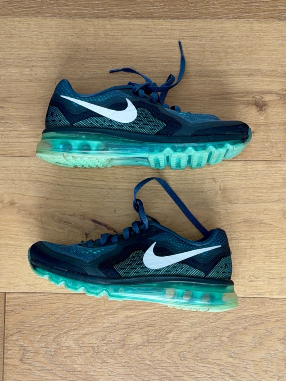 Nike Air Max 2014 Women 8.5 Hyper Turquoise Black Dark Grey Knit Running Sneaker - Picture 5 of 10
